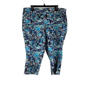 Christopher & Banks Signature Slimming Capri Pants Blue Tropical Print 18W